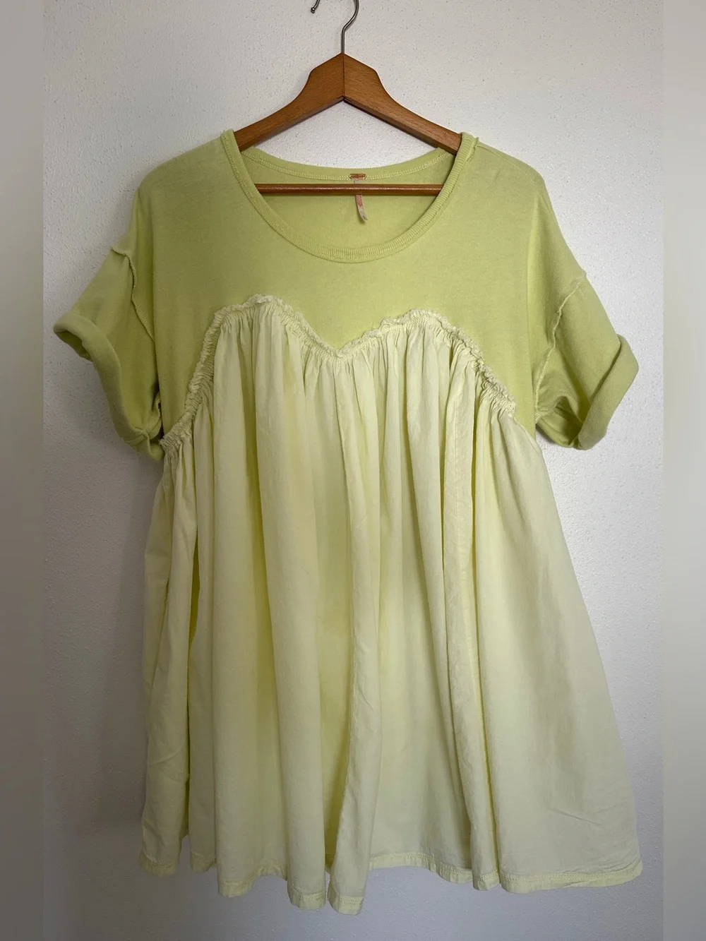 Free People Catalina Babydoll Mini Dress Lime Yellow Green Size S